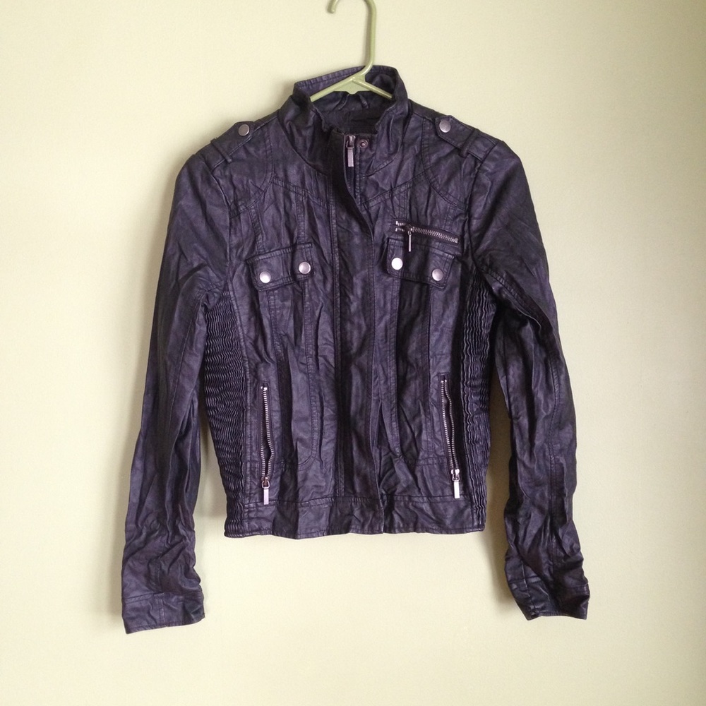 Distressed faux leather jacket